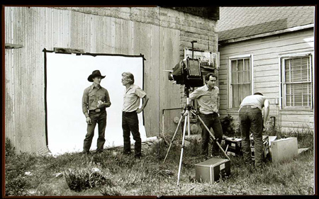 Richard Avedon talking with a model of his In the American West series